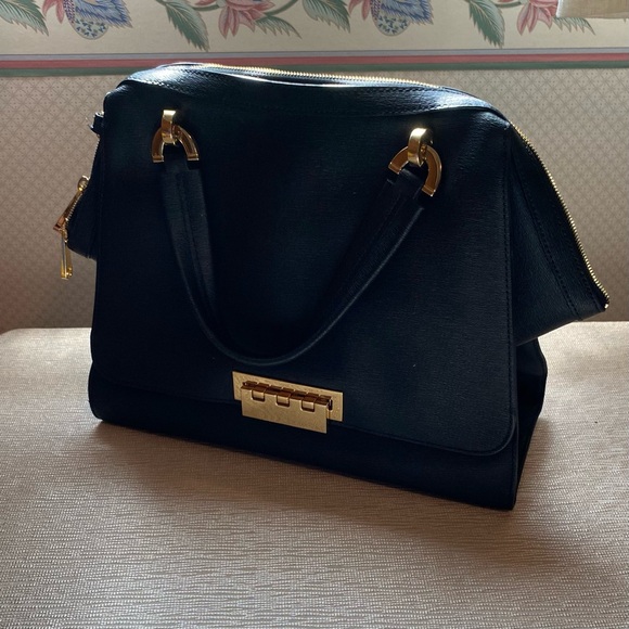 Zac Posen Eartha Double Handle Satchel Luxury Black Purse Full Size - Picture 1 of 16